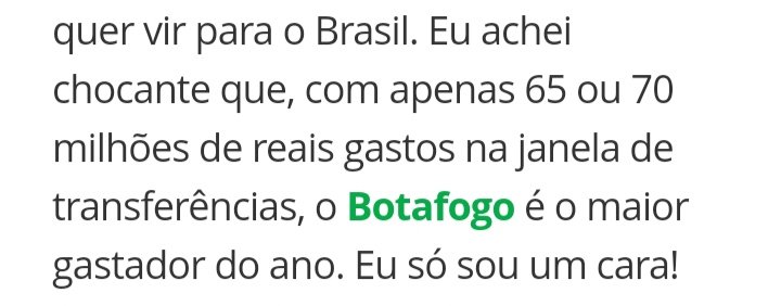 "Apenas 65 ou 70 milhões" kkkk A realidade do Botafogo está em outro nível