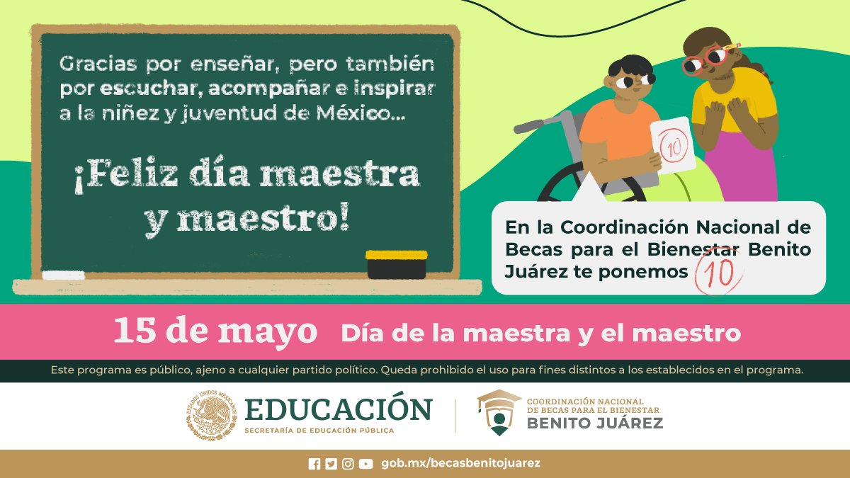 #15DeMayo | ¡Te ponemos 10!

Gracias a su vocación y compromiso, día con día, construyen un mejor futuro para las niñas, niños, adolescentes y jóvenes de México. 📚🇲🇽 

¡Feliz #DíaDeLaMaestraYElMaestro 👩‍🏫🧑‍🏫!
#MaestrosExtraordinarios