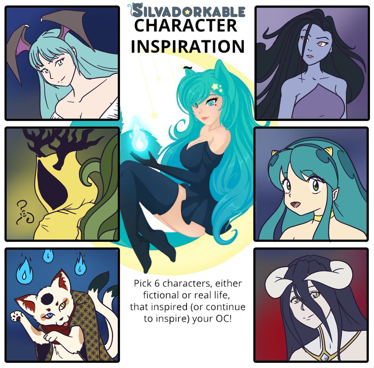 SilvaDorkable's tweet photo. And this is how I spent most of my day  🤷‍♀️ bonus points if you can name all five characters aside from the nekomata #inspirationmeme #ocinspiration #characterinspiration  #ocmeme https://t.co/xNlg8Ibz4c