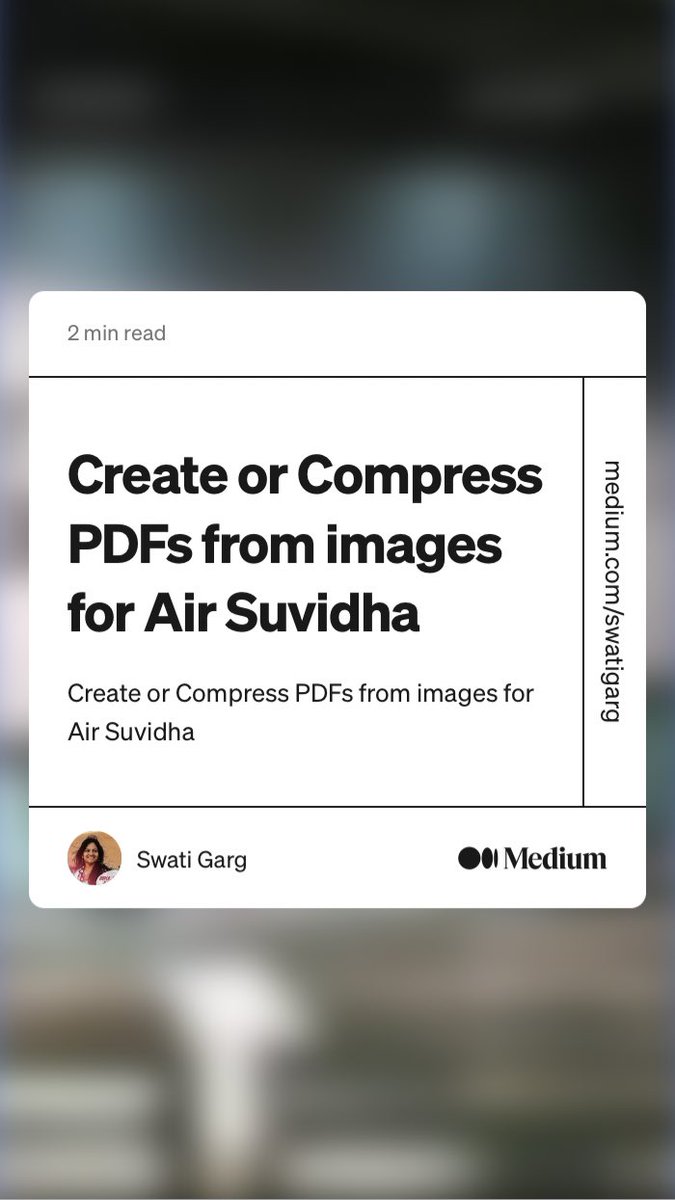 Swati___Garg's tweet photo. “Create or Compress PDFs from images for Air Suvidha” by Swati Garg
https://t.co/7yo6xK9UJQ

#images #images-to-pdf #pdf-converter #airsuvidha #travel #international-travel https://t.co/RfdWXzyLpe