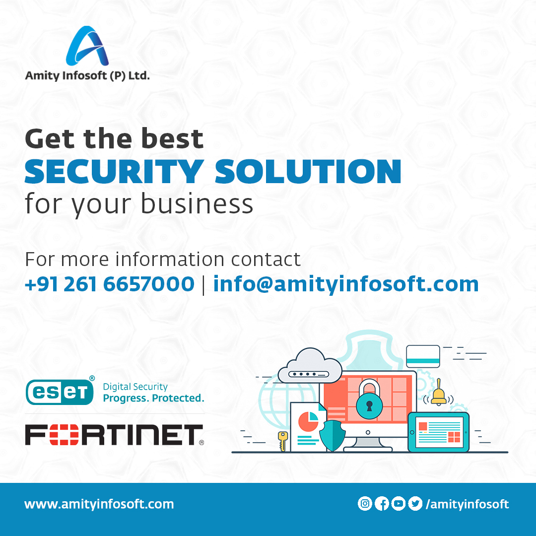 Amityinfosoft's tweet photo. Amityinfosoft is the national distributor of ESET antivirus in Pan India and a Fortinet Select partner in Gujarat. We are providing security products for more than 10+ years. To get the best security solution Visit: https://t.co/Mt1HobsKnh or contact us at +91 261 6657000 https://t.co/Of4xPdACkp