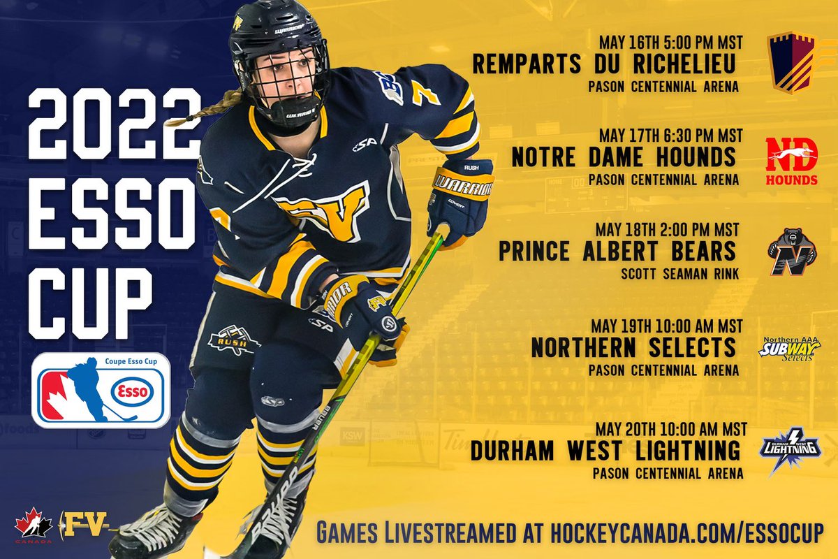 FVRush_aaa's tweet photo. Full Round Robin Schedule for Esso Cup! 💙⚒💛
Games can be viewed online at https://t.co/VhEuUcWP9l also on our socials! @BCEHL @HockeyCanada https://t.co/7MaAr0WhXq