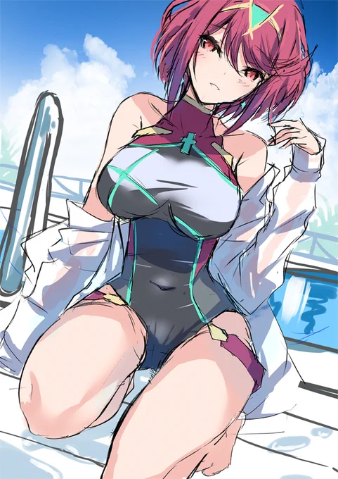 これは昨夜描き途中で寝落ちした水着ホムラちゃん🔥🔥 