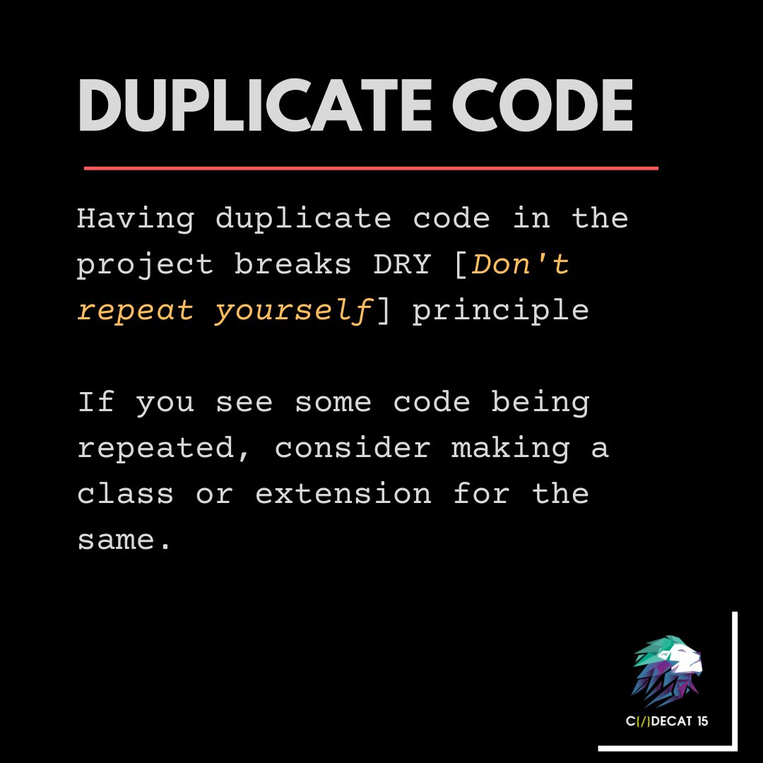 codecat15's tweet photo. There are many best practices which can be used to identify code smell. I am sharing four of such practices. 
Do mention in the comments what practice do you use to identify code smell in your application.
#cleancode #iosdev https://t.co/deXEXwOHbQ