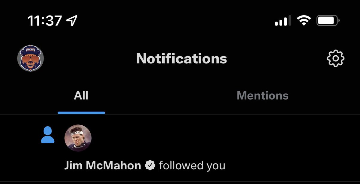 PRYankee's tweet photo. How great is it to be followed by the #DaBears #QBGoat ⁦@JimMcMahon⁩! #GoBears! https://t.co/Y6FhQT7DT2