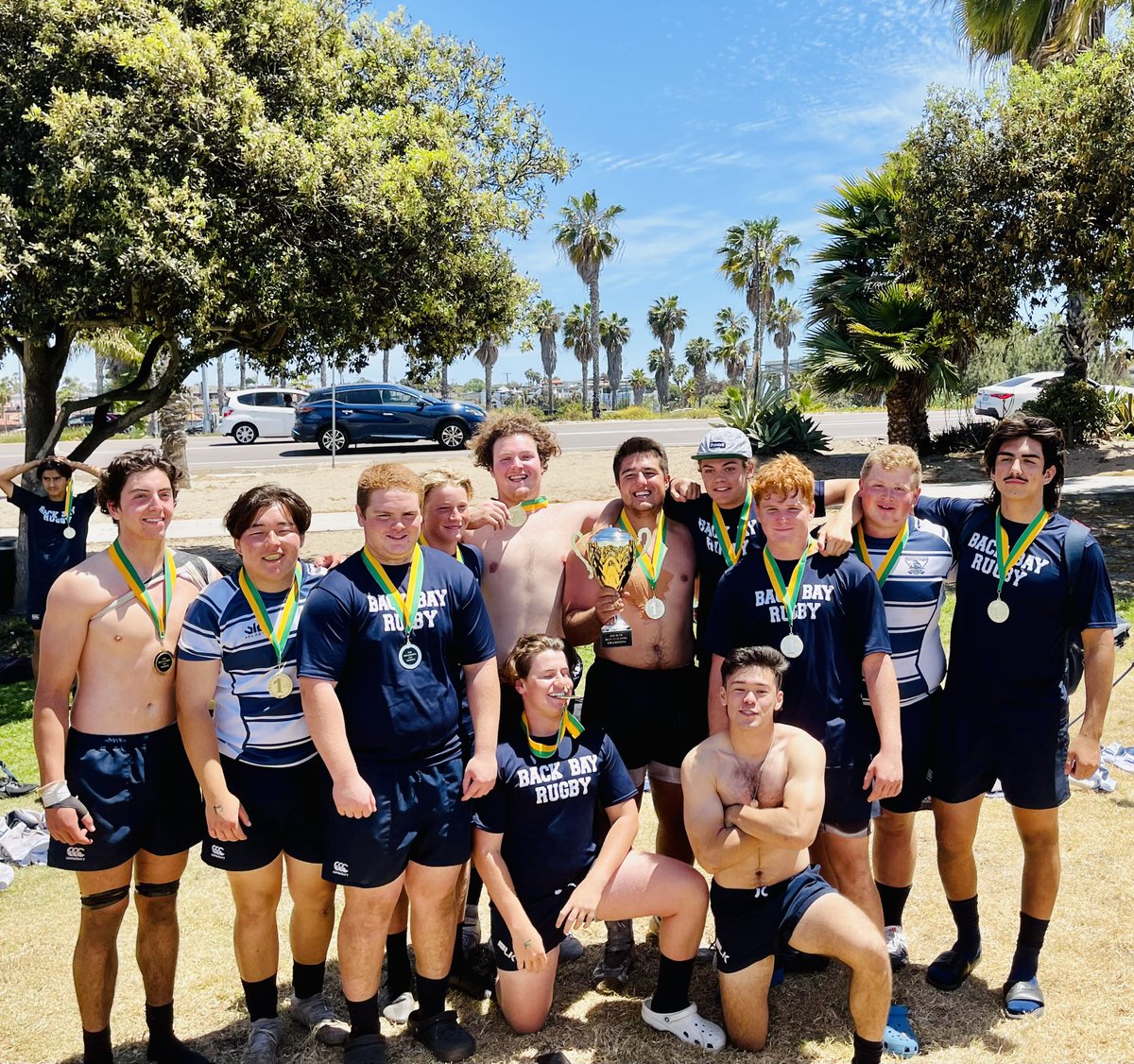 JRadWhitney's tweet photo. Back Bay Rugby are your 18u Bowl Champions. We defeated a strong OMBAC Rugby club in San Diego. Got to celebrate this championship with some of my @OLuFootball teammates. #frontrow #proplife @OLu_Athletics @gcurugby https://t.co/hWWEc9DFcs