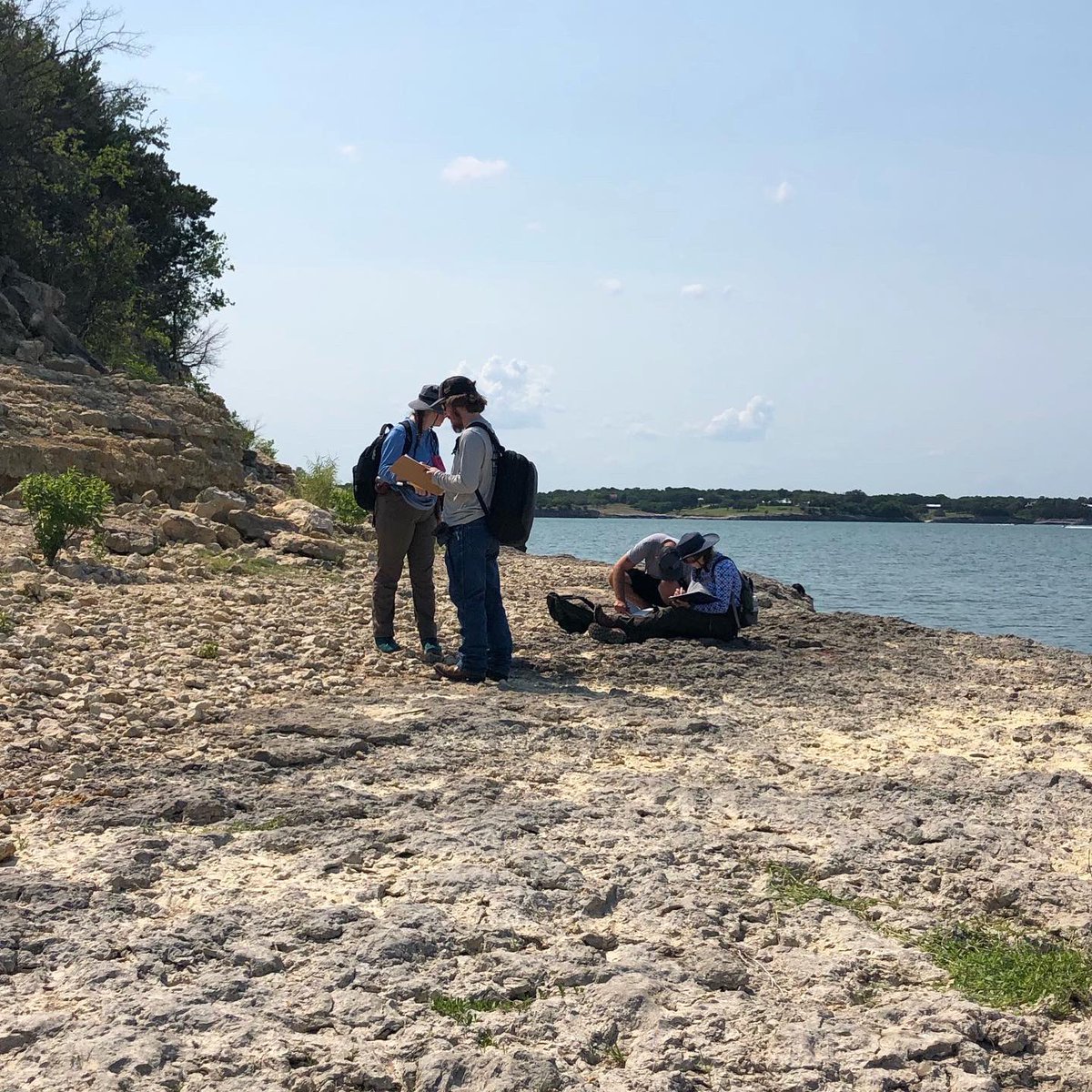 SFAGeology's tweet photo. Field Camp was at Lake Whitney today, mapping bioherms in the Edwards Limestone for Project 1. The pictures donβt show the heat! π₯
.
#SFAFieldCamp2022 #Project1 #Day1 #Week1 #LakeWhitney #Bioherms #Rudists #Cretaceous #EdwardsLimestone #GeologicMapping #Geology #SFAGeologyRocks https://t.co/rSX6uwBLVJ