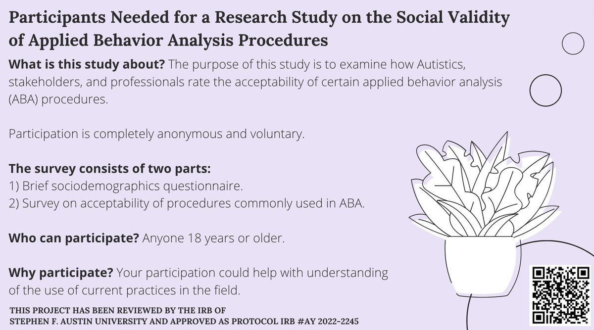 tru_behavior's tweet photo. I am collaborating on an exciting study, the purpose of which is to examine how Autistics, stakeholders, and professionals rate the acceptability of ABA procedures. This study is open to anyone involved with ABA procedures
https://t.co/5zL4MnLxg6 https://t.co/gVPiYA5SWr