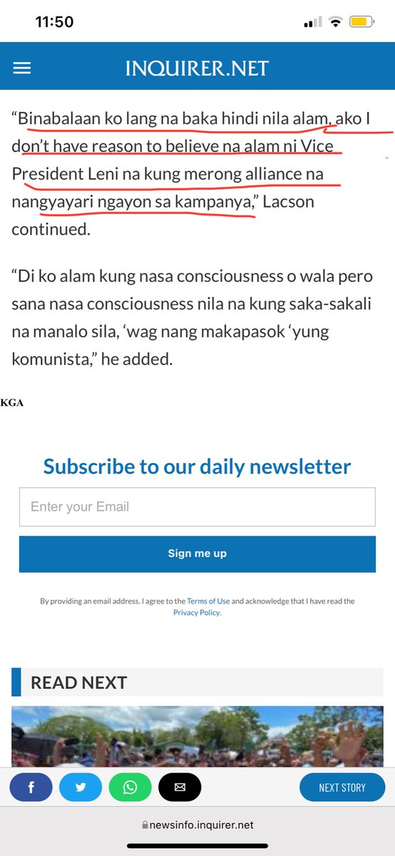 chellee92's tweet photo. @f2_dlsu Yeah I saw the tweet. And then I read the article. And I also looked for interviews where he directly pin point VP LENI or his supporters. I see none.  He rt’ed the article true,he only gave a warning. Only implying a possible“communist infiltration”. He even said this. https://t.co/KLdjtCXtPE