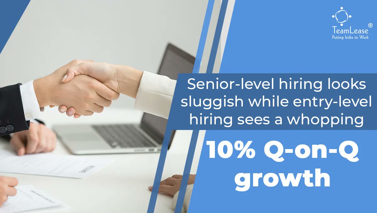 TeamLease's tweet photo. Employers seem to be keen on the newbies. Entry-level jobs agape with Q1 showing 53% intent to hire.
To know more, DOWNLOAD the TeamLease Employment Outlook Report Q1 FY23: https://t.co/a5Ku9ZpKFq
#intenttohire #employmentoutlook #puttingindiatowork #hiringintent #staffing https://t.co/BoSTfkgxjf