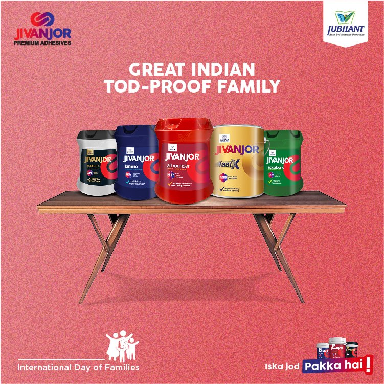 jivanjor_india's tweet photo. Just like the Great Indian Tod-Proof family, we are proud of our Tod-Proof lineage and history. Be it wood, laminate or other surfaces, jivanjor unke saath saath hai.
Happy International Families Day
#TodProof #Families #India #Adhesive #Jod #SaathSaath #Bond #WoodWork https://t.co/HebO9XHnIL