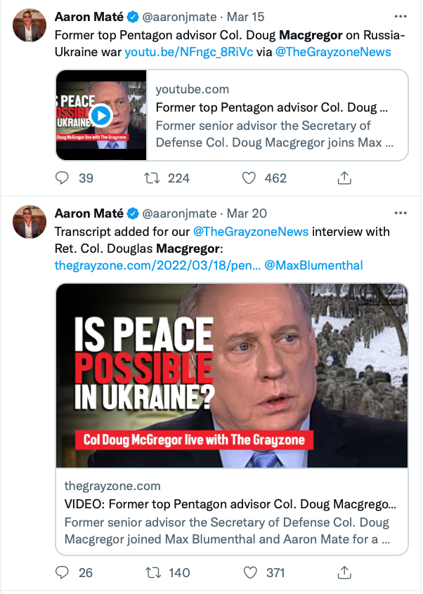 RVAwonk's tweet photo. Aaron Mate probably wants you to focus on Azov instead of the Buffalo, NY, shooter's motives b/c he doesn't want to talk about the fact that he interviewed and has extensively linked to a Trump appointee who promoted the ideas behind the Great Replacement conspiracy theory. https://t.co/JNxTtEmr2p