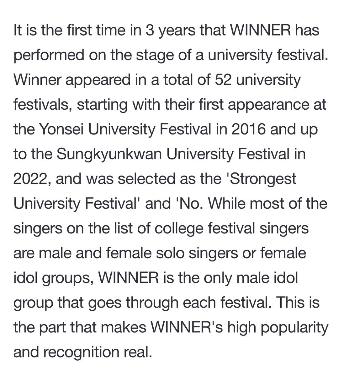 innercircleww's tweet photo. [ARTICLE] 220515 WINNER in season returns to university festivals 

“WINNER is the only male idol group that goes through each festival.”

React with the second emoji here: 
🔗 https://t.co/NWYeCqMo0T

#WINNER_UniFest2022 
#WINNER #위너 @yginnercircle https://t.co/QXUyZInAPo