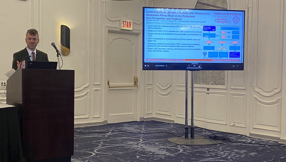 SAbramovitzMD's tweet photo. So proud of our OB anesthesiology fellow - Joe Bryant Huppert - 3 excellent SOAP case report  presentations today @J_BryantHuppert @JaimeAaronsonMD @kkjaermd @WCMAnesthesia #SOAPAM2022 https://t.co/wCcE4J4WVj