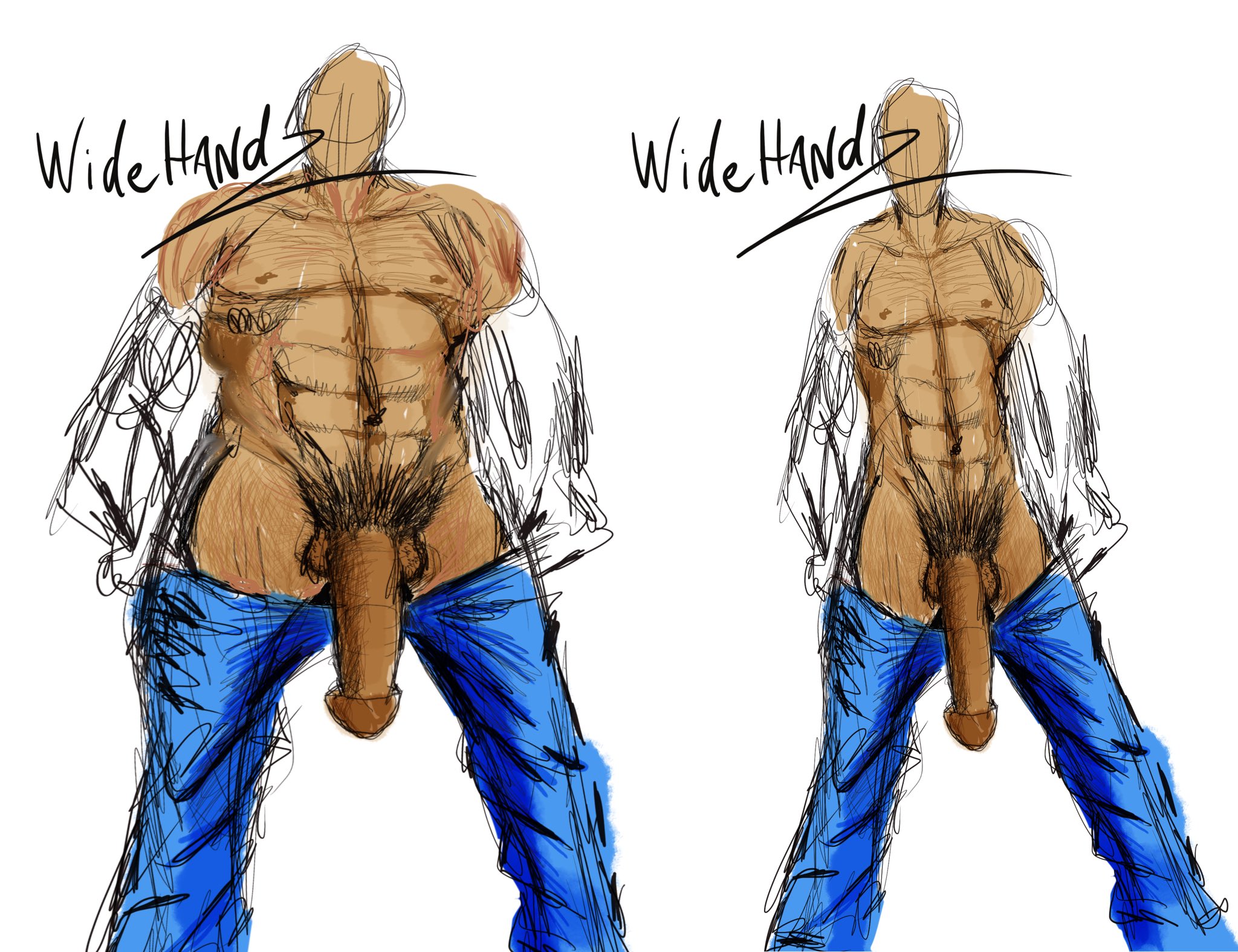 Does size matter? I was drawing the skinny guy on the right, then copied it. Then decided to put some meat on his bones. Which do you like?#nsfw #nsfwartists #kink #drawing #sketch #Procreate #nude #6packabs https://t.co/uSUhIe0P50