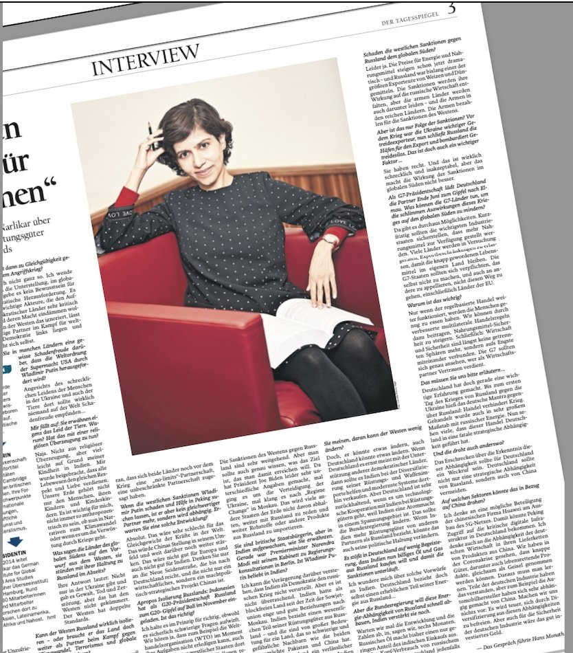 AmritaNarlikar's tweet photo. Happy &amp; honored to share my #interview fullpage  in today's @Tagesspiegel @TSPSonntag. Alwys a joy interacting w. @Encyclopedist &amp; his incisive Qs.  Link (paywall): https://t.co/93LCpYiPBZ; a glimpse in pic. #Russia #Ukraine #India #GlobalSouth #animalrights #narratives #trade https://t.co/ZKbCDlIcRJ