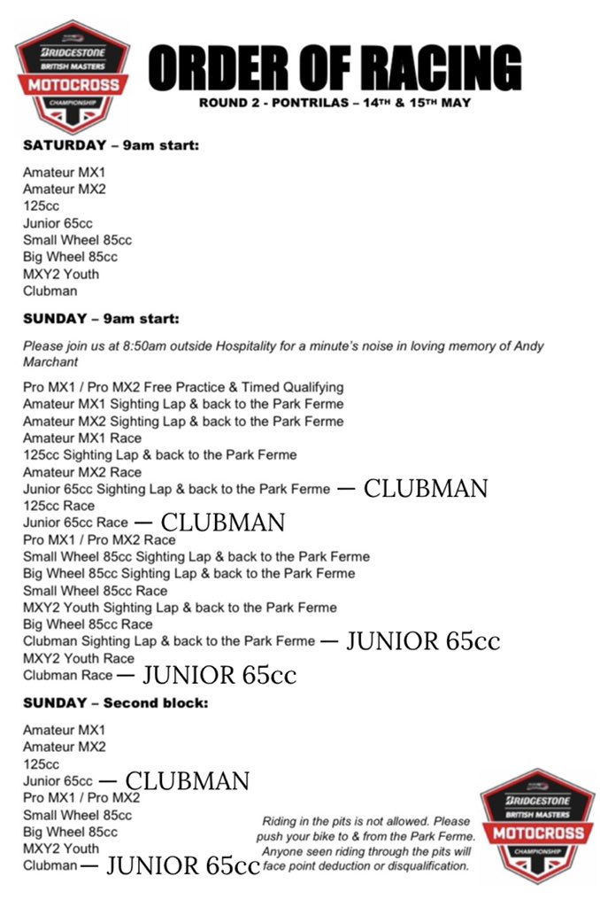 BBM_MX's tweet photo. Updated Order of Racing due to the weather conditions https://t.co/6u1ypwhfju