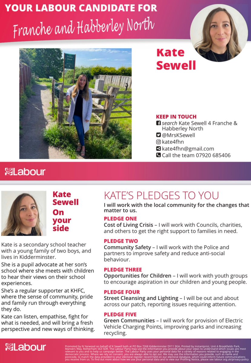 WyreForestLab's tweet photo. Congratulations to @MrsKSewell who has been selected to stand as Wyre Forest Labour's candidate for Franche and Habberley North in the District Council by-election on June 16th. #Kidderminster #Byelection #Franche #Ferndale #Marlpool https://t.co/MLphCFbsP3