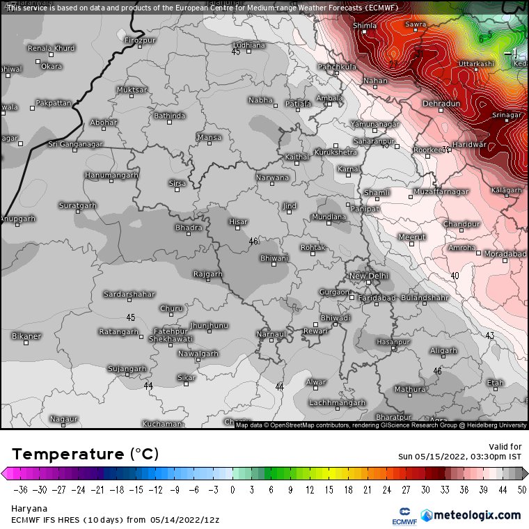 navdeepdahiya55's tweet photo. Sunday will turn out to be hottest day of the season so far.
Stations in #Delhi NCR are already above 39°c at 9:30AM. 
The Maximum temperature is expected to be around 45-47.5°c in #Delhi NCR.
Around 48°c in South, West #Haryana &amp; Bundelkhand in #UttarPradesh
Severe #Heatwave 🌡️ https://t.co/IUfw7G01eA