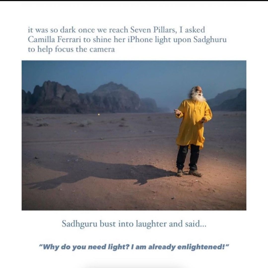 anupamrai011's tweet photo. 💖🤗 @SadhguruJV bust into laughter and said...
"Why do you need light? I am already enlightened.!" 🙏
#SaveSoiljordan @NatGeo Photographer @JohnStanmeyer @Camilla_Ferrari @cpsavesoil @NatGeoPhotos https://t.co/u1JcsSPqPR