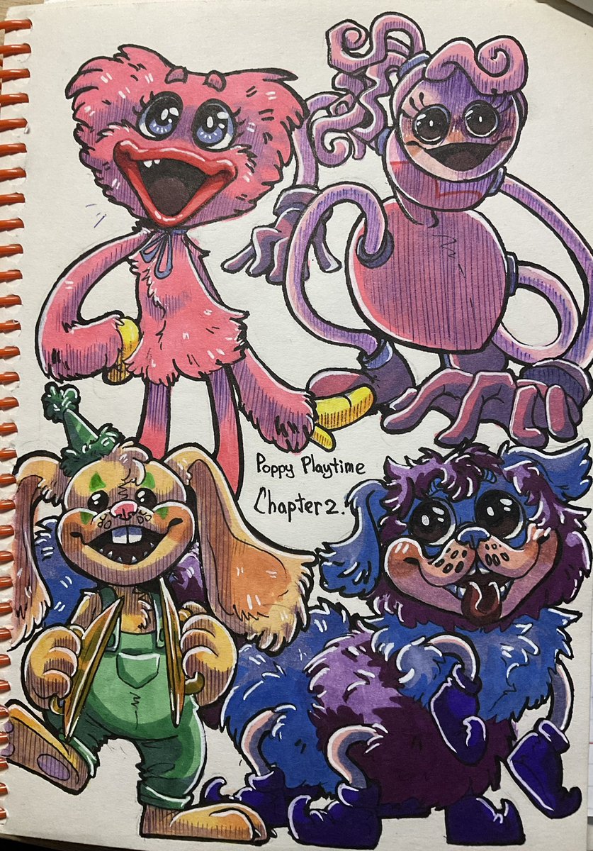 tea_cockroach's tweet photo. Sketches from school
#PoppyPlaytimeChapter2 #kissymissy #Mommylonglegsfanart #bonzobunny #pj_pug_a_pillar https://t.co/LTbyKZT6kx