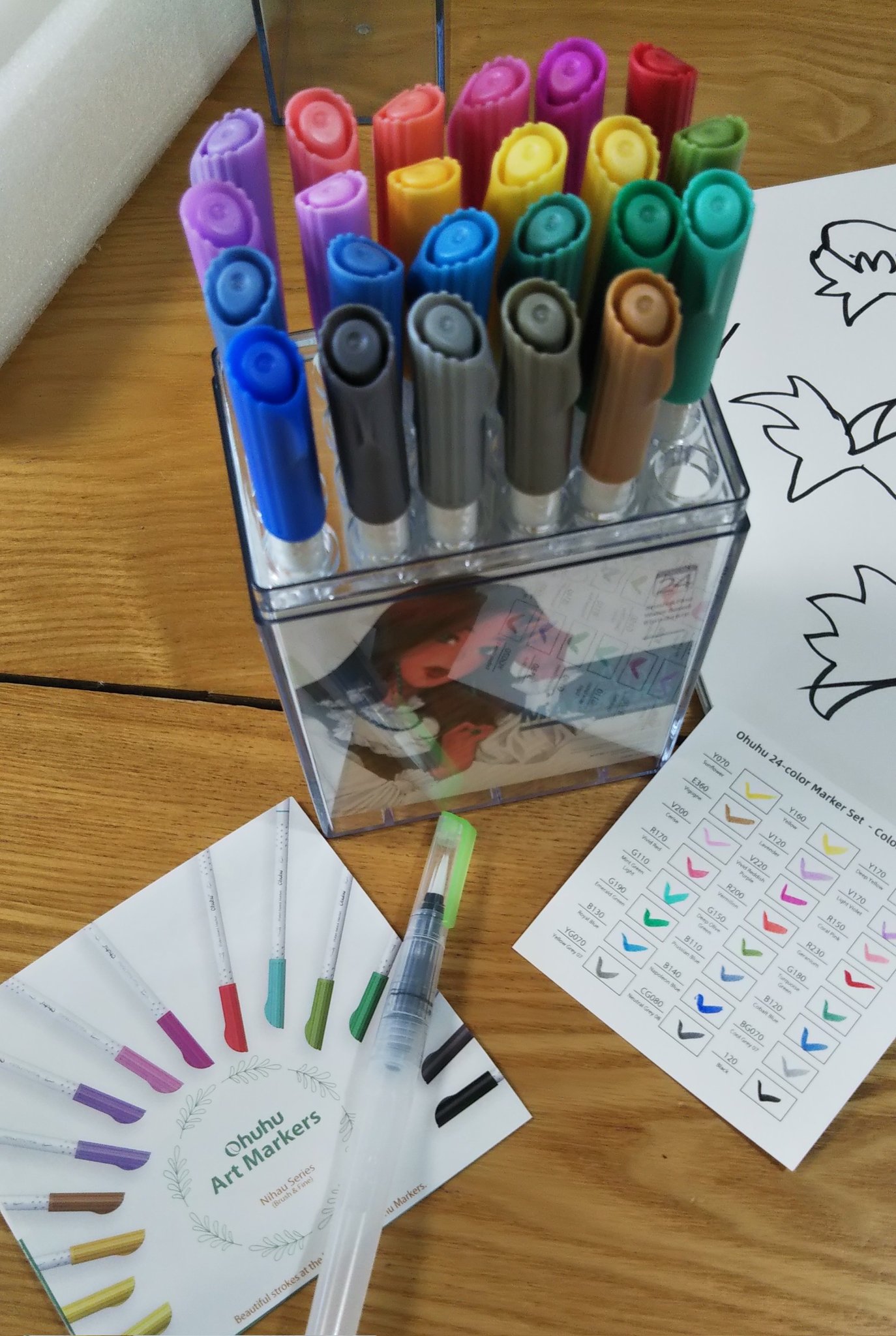 ゲッキー 激安 超特価商店街 40 Offクーポン適用で1本あたり32円 コピックで描いたみたいな絵が描ける とのこと お絵描きする人に良いかも Ohuhu アートマーカーペン 水性 24色 濃い色 ふで 細 イラストマーカー 水彩ペン 水性 イラスト 鮮やか