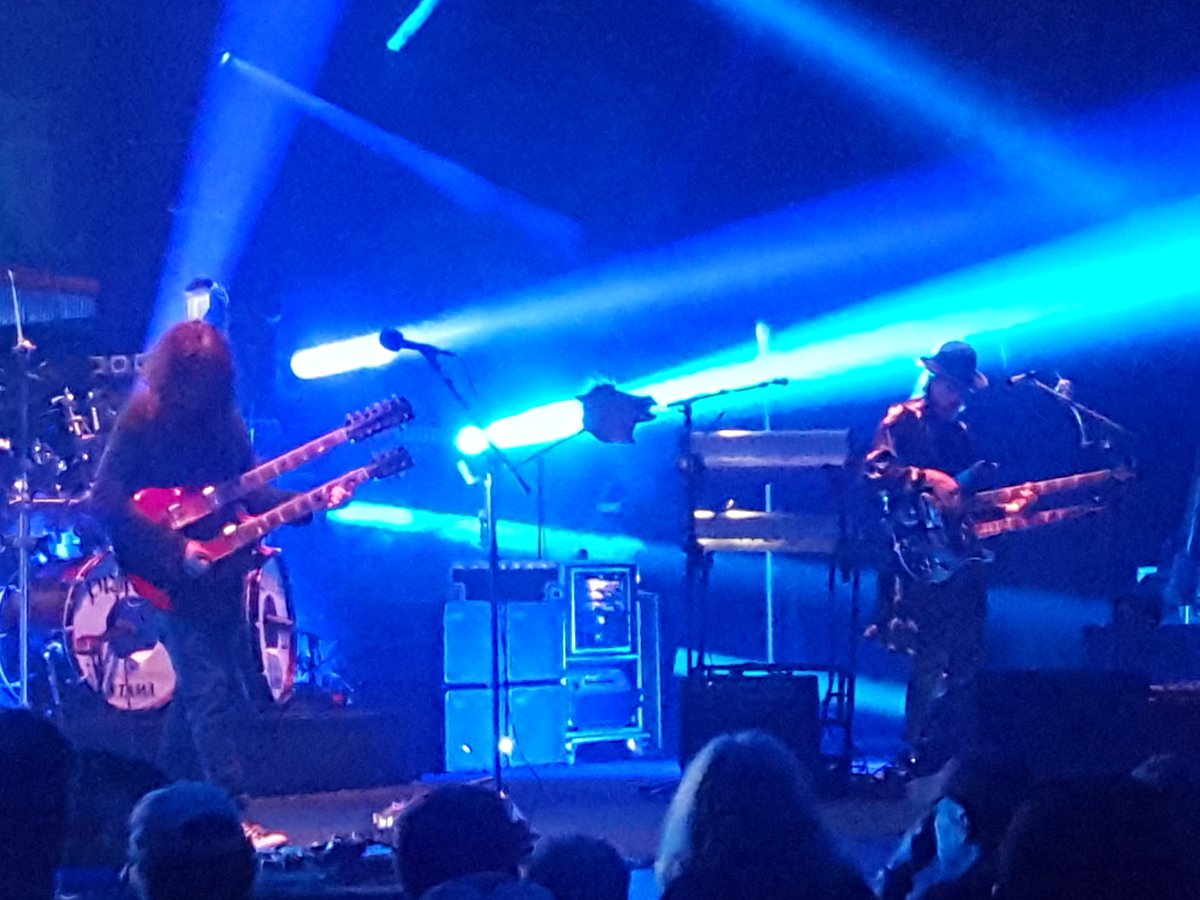 LiveMusicCda's tweet photo. Double double-necks just the thing for a double show night! @primus did their #TributeToKings with style at @masseyhall. @rushtheband #FarewellToKings @RushHistory2112 #becuaeWeLoveIt https://t.co/jmH6Ft4Oro