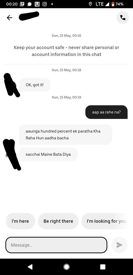 unga 100 Ek Paratha Kha Raha Uber Drivers Reply To Passenger Ndtv Food