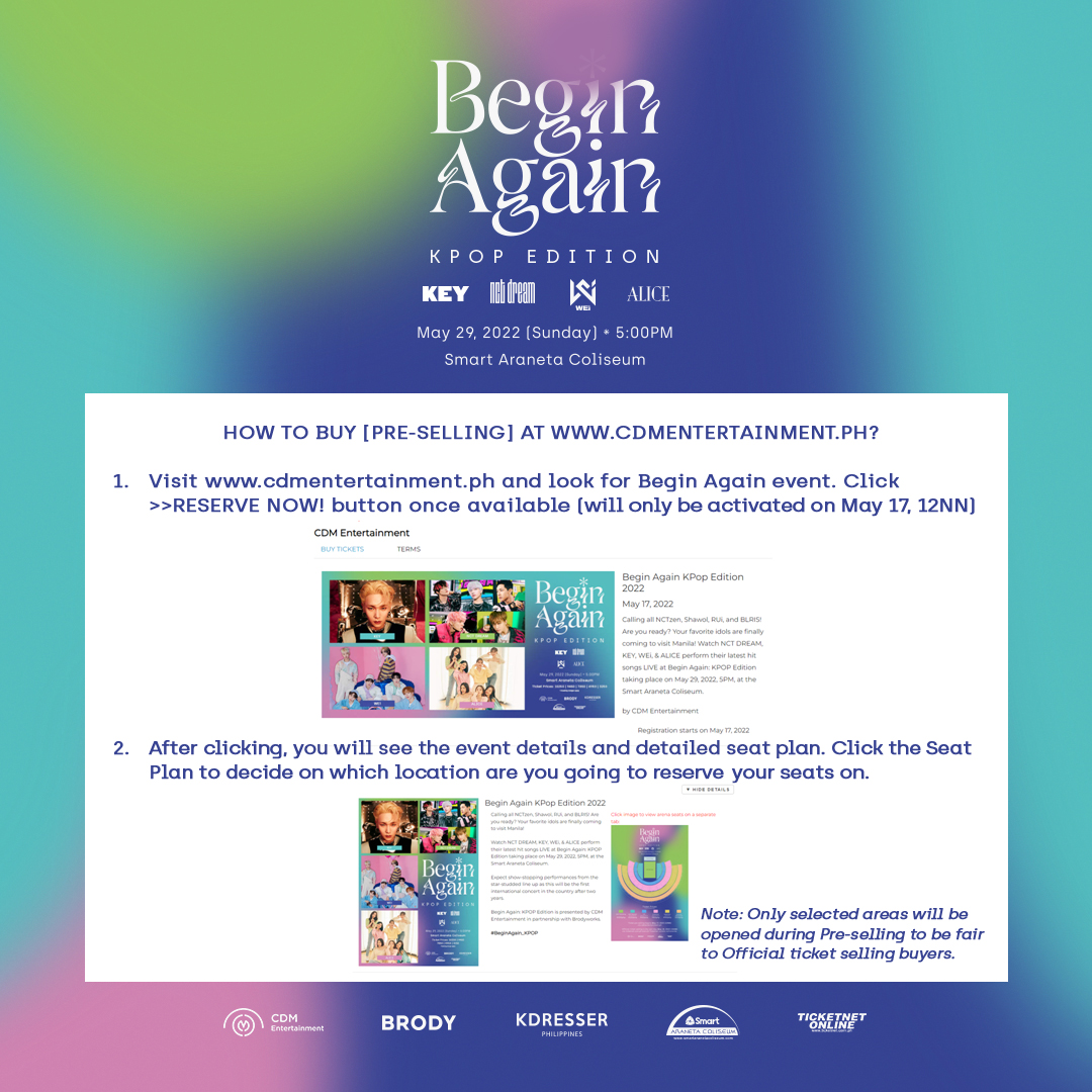 cdmentph's tweet photo. As promised, here's the step-by-step guide on how to purchase tickets at the pre-selling.

Site: https://t.co/abl9yK09N6

If you have questions, be sure to read our FAQs here: (https://t.co/IuDYk3rW8W)

#BeginAgain_KPOP https://t.co/ghuNdktV5w