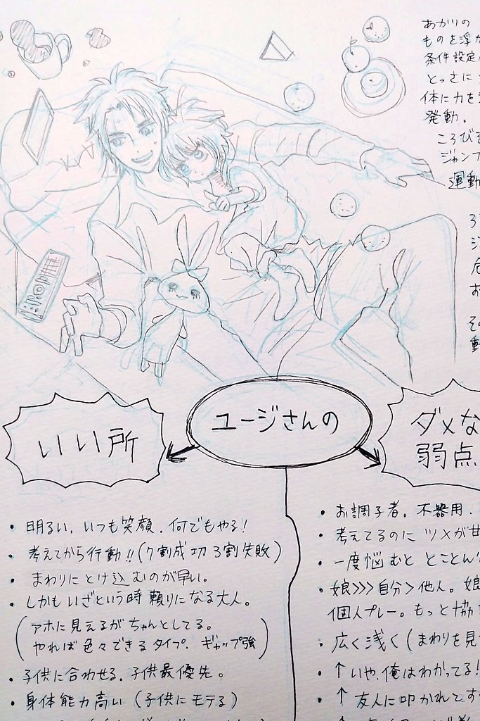 新しい章や新作を描くときはこんな感じでまとめてキャラ表をスケブに描いてます。
これやってる時が1番楽しいかも。 