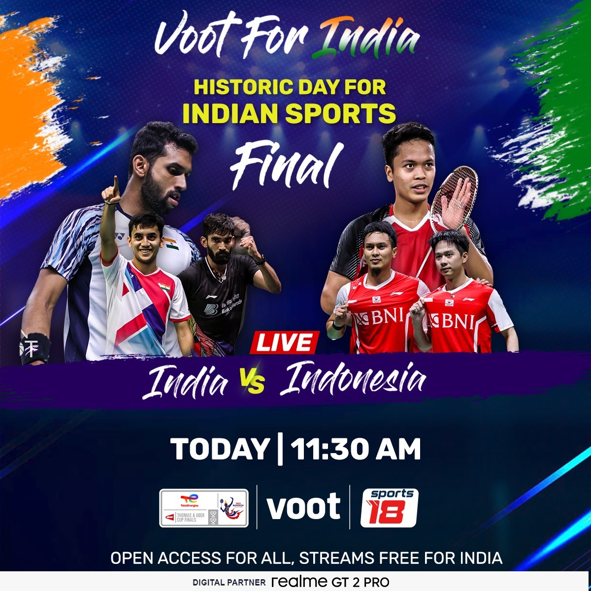Brilliant ones always succeed. #TeamIndia. Go make us proud. Let us shout out for the #ThomasCupFinal2022 #VootForTeamIndia today 11:30 AM on <a href="/VootSelect/">Voot Select</a>