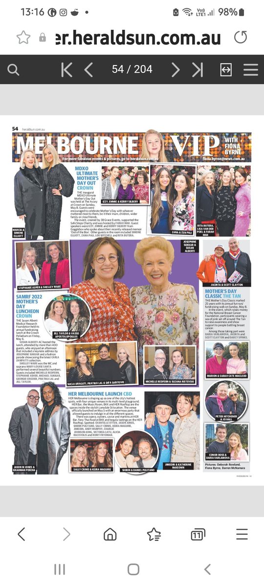 leesacatto's tweet photo. Wonderful coverage of the @SusanAlberti1 Mother's Day Lunch @crownmelbourne by @MsFionaByrne in today's @theheraldsun
A FABULOUS EVENT that raised much needed funds for @SVIResearch & @WEHI_research
thanks fiona ❤️
#SAMRF https://t.co/7BFGlJiTwN