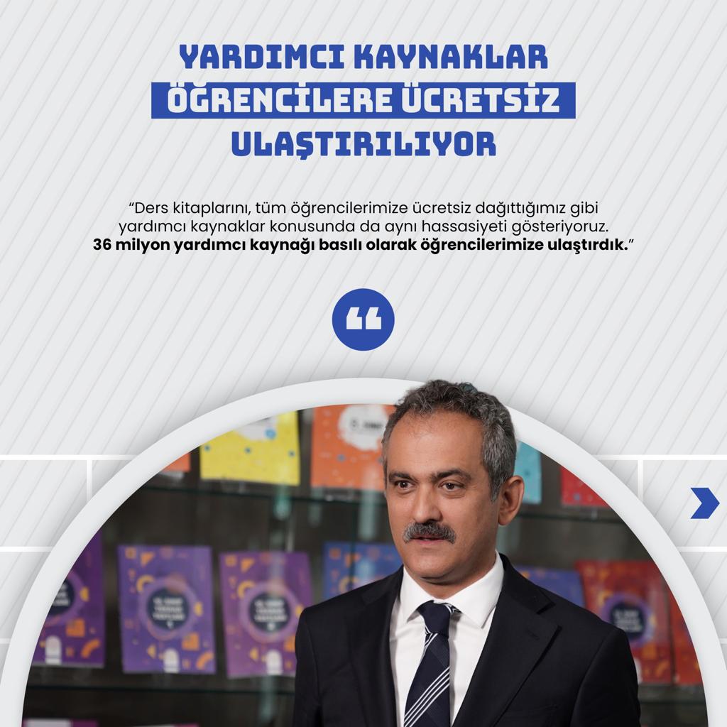 MemTuzluca's tweet photo. Ücretsiz yardımcı kaynaklar hem dijital platformlarda hem de basılı olarak öğrencilerimize sunuluyor. Bugüne kadar 36 milyon yardımcı kaynak öğrencilere ulaştırıldı.
@tcmeb https://t.co/rgakpjHrP3