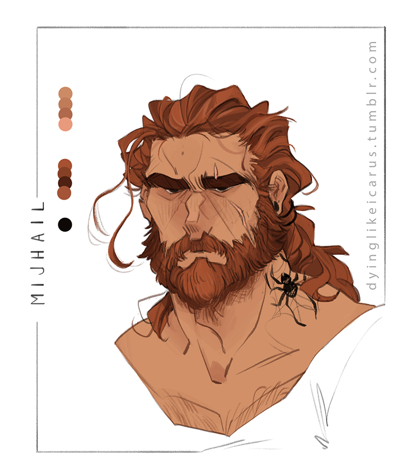 More Echo characters!
This time, Mijhail.
Mijhail has always been kind of an cool-uncle figure for the twins, even if he can be a mess of a guy sometimes... most of the time.