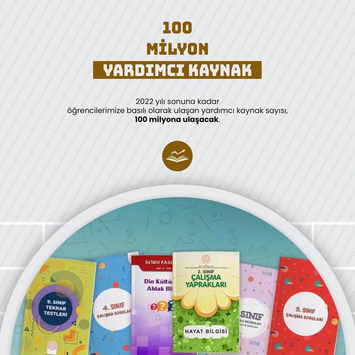 2022 yılı sonuna kadar öğrencilerimize basılı olarak ulaşan Ücrersiz yardımcı kaynak sayısı, 100 milyona ulaşacak.