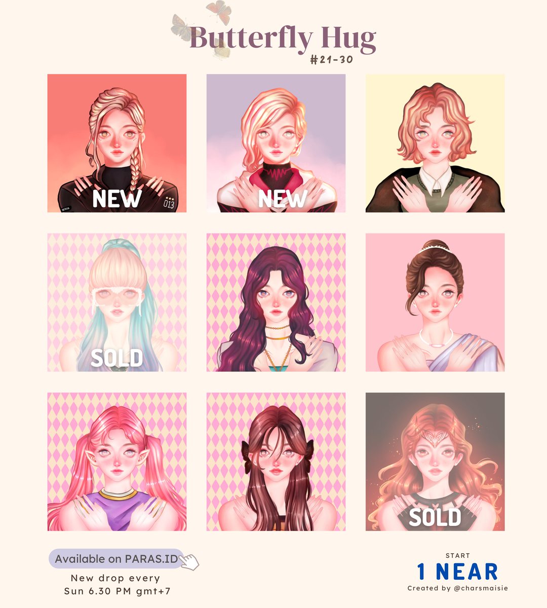 🦋Butterfly Hug🦋 
A hug of self-love lasted update #21-30 
Start price 1 $NEAR

🛒 Drop on <a href="/parashq/">Paras</a> 
paras.id/collection/but…

🏡 Discord: discord.gg/ntN2AutXAY
#nftbutterflyhug #NEARnft #nearNFTs #PARASnft #NEARcollector #NFTTHAILAND #NFTcollector #nfts #NFTdrop