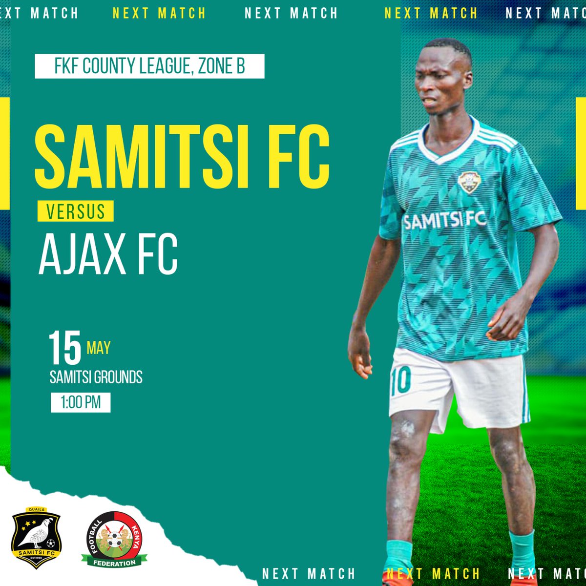 bramwelkaramoja's tweet photo. Samitsi FC vs Ajax FC. FKF County League, Zone B. Kick Off 1pm at Samitsi Grounds. All the best boys. Come on you Quails 

#SamitsFC #Samitsi #TheQuails #fortheloveofthegame  #aBoyFromKakamega https://t.co/qwrut4NLm8