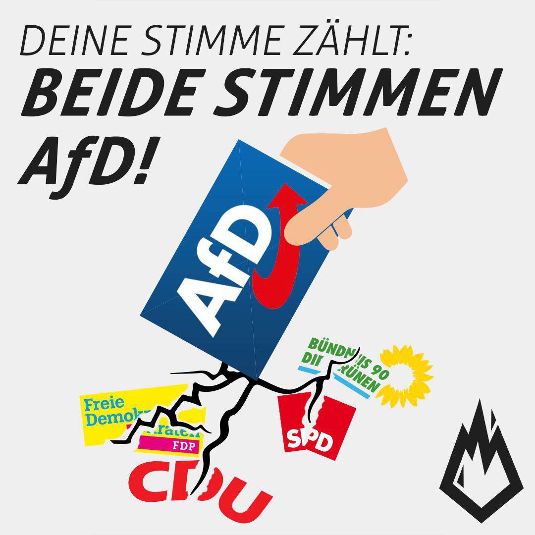 Deine Stimme zählt!

🗳 Wenn Schleswig-Holstein eins gezeigt hat, dann das jede Stimme entscheidend sein kann. 

💪🏻 Wenn die letzten fünf Jahre in NRW etwas gezeigt haben, dann dass die AfD der einzige Widerstand zu einem »Weiter so« der Altparteien ist. 

⚡️ Also: Heute AfD!