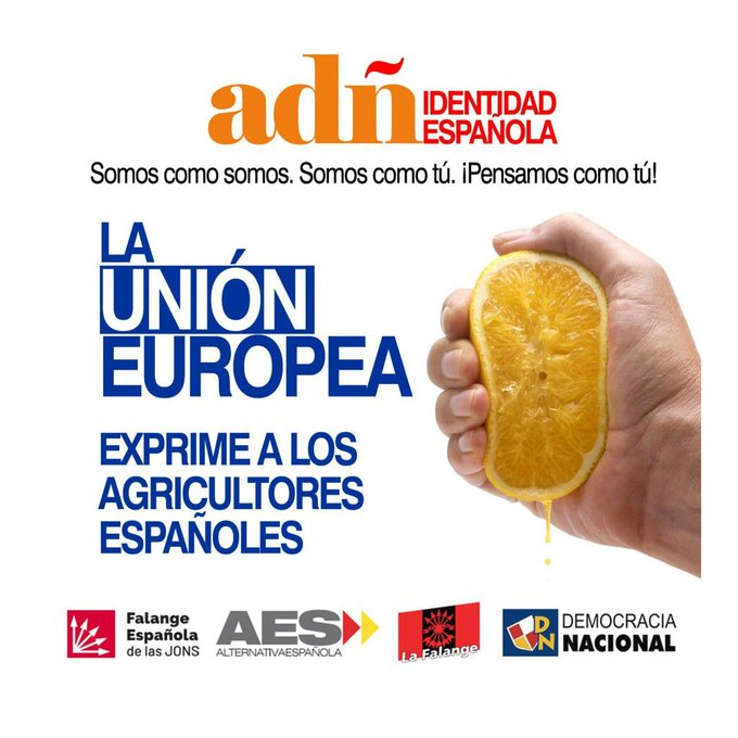 Desde ADÑ nos acordamos TODOS LOS DÍAS de los agricultores españoles y les apoyamos ante la antiespañola #UE que les exprime y aboca a su desaparición

Que hoy
#15Mayo, #SanIsidroLabrador, día de su patrono,
sea un día de homenaje...

Y los 365 días sean de lucha

#ArribaElCampo