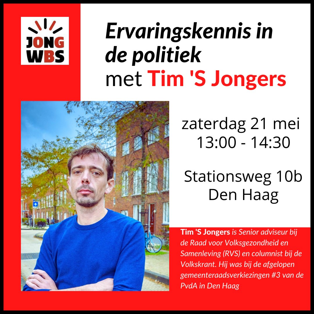 Lucas_van_B's tweet photo. RT JongWBS "Aanstaande zaterdag (21 mei) gaan Jong WBS en @JSDenHaagLeiden  in gesprek met @TimSJongers over de rol van ervaringskennis in de politiek en wat dit betekent voor de moderne sociaal-democratie. https://t.co/cXQ7jrdg3z"