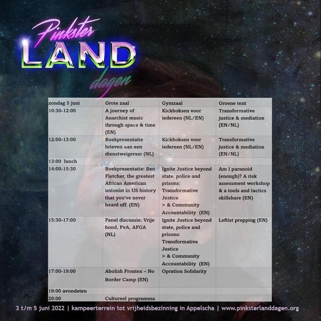 After 2 years of Corona setbacks 'Pinksterlanddagen' will take place June 3 to 5 2022. Location at the anarchist camping grounds, Aekingaweg 1a in Appelscha. Resist oppression, come along, get involved and inspired to organize! indymedia.nl/node/51938 pinksterlanddagen.org