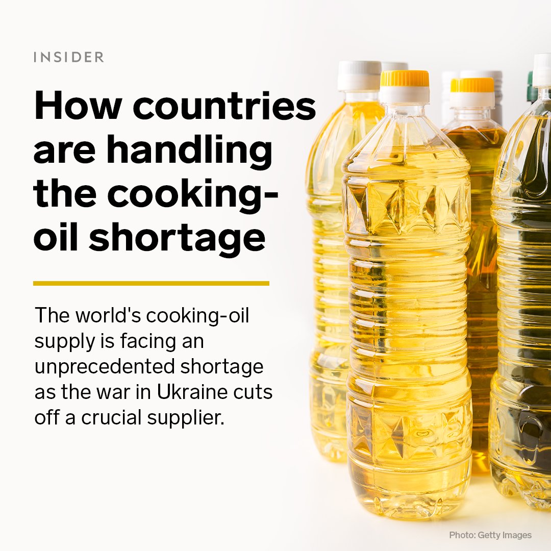 insiderretail's tweet photo. 🌍 The global cooking-oil supply is taking a hit from the war in Ukraine, and it's being felt all over the world.

International consumers are struggling to stock up or find replacements.

Here's what local shortages look like across the globe. ⬇️
https://t.co/vtoXOi9Hca https://t.co/TenuoP0qgE