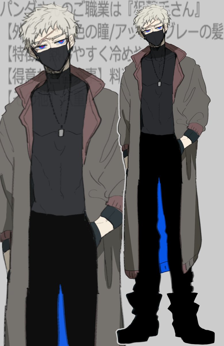 1boy male focus blue eyes mouth mask hands in pockets mask jewelry  illustration images