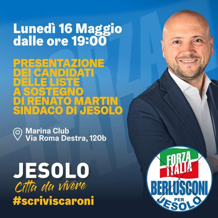 gbscaroni's tweet photo. Lunedì 16 maggio, col candidato sindaco di #Jesolo Renato Martin, presenteremo le liste della coalizione che lo sostiene.
Sarà un'occasione per parlare dei progetti per la città.

Vi aspetto, dalle 19.00, al Marina Club, Via Roma Destra, 120b.

#JesoloCittàdaVivere #ScriviScaroni https://t.co/jTTwYPhObZ
