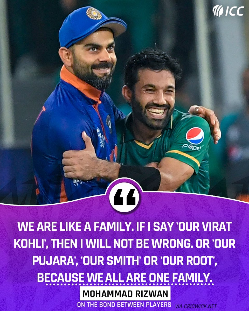 ICC's tweet photo. For Mohammad Rizwan, the cricketing world is one big family 🙌 

More 👉 https://t.co/W6nsD6gE81 https://t.co/5KRtJuJvTx