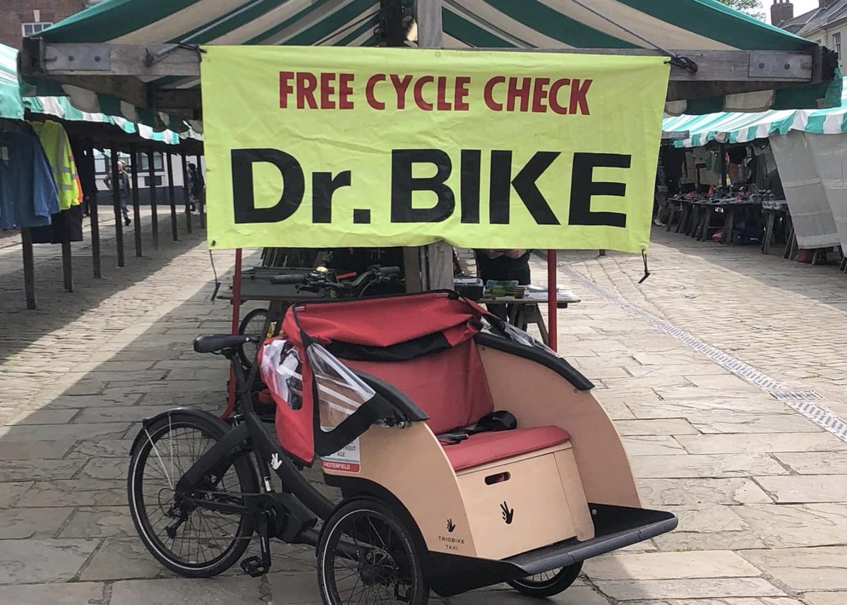 If you missed Dr Bike in #chesterfield market we’re at #eckington Co-op on  24th May, Hollingwood Hub on 1st June &amp; Queen’s Park car park on 4th June. Free bike repairs. <a href="/Derbyshirecc/">Derbyshire CC</a> @Cfieldmarkets <a href="/chesterfielduk/">Chesterfield</a> <a href="/ChesterfieldBC/">Chesterfield Borough Council</a> <a href="/cctrust/">Chesterfield Canal Trust</a>