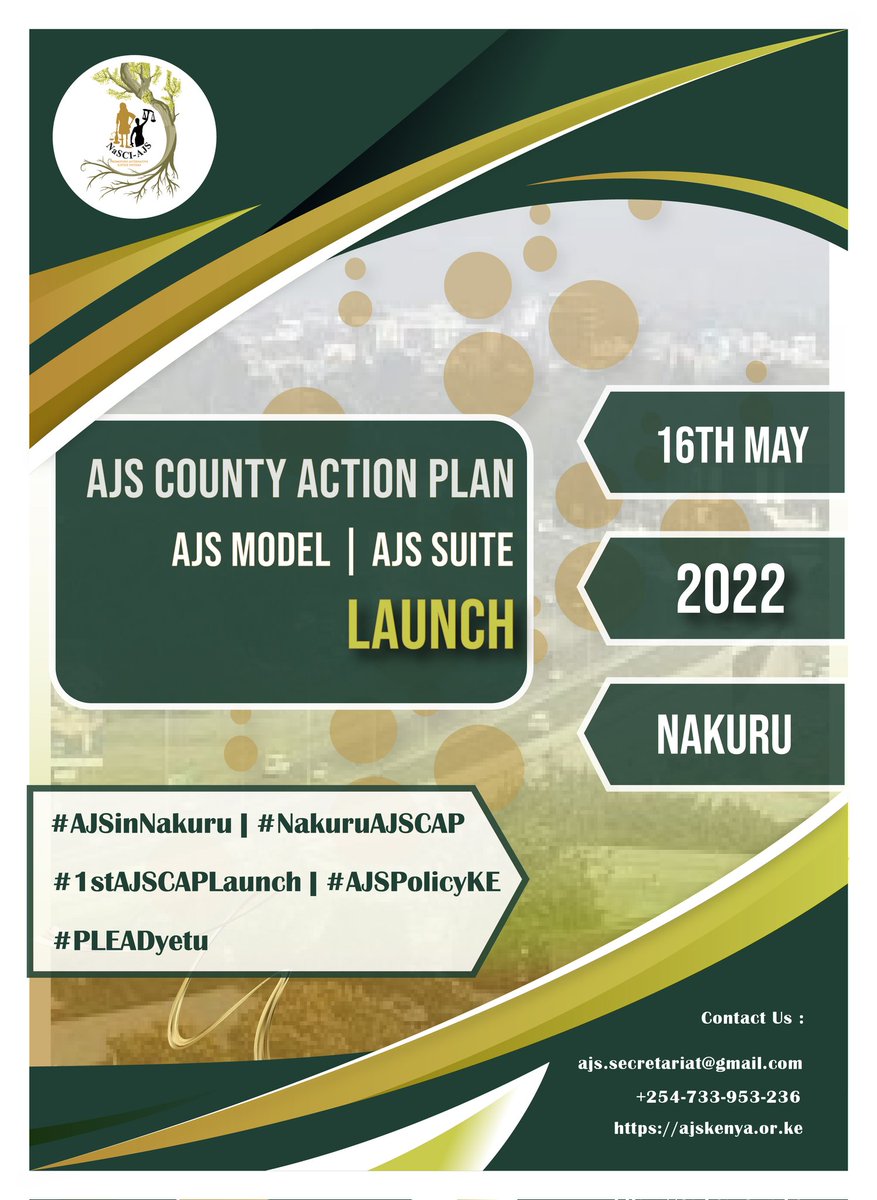 We are launching. Join us on Monday 16th 2022 as we launch the Nakuru County Action Plan, the Nakuru AJS model and the Nakuru AJS Suite aimed at expanding multiple doorways of Justice. #ajsinnakuru #NakuruAJSCAP #1stAJSCAPLaunch #AJSPolicyKE #PLEADyetu