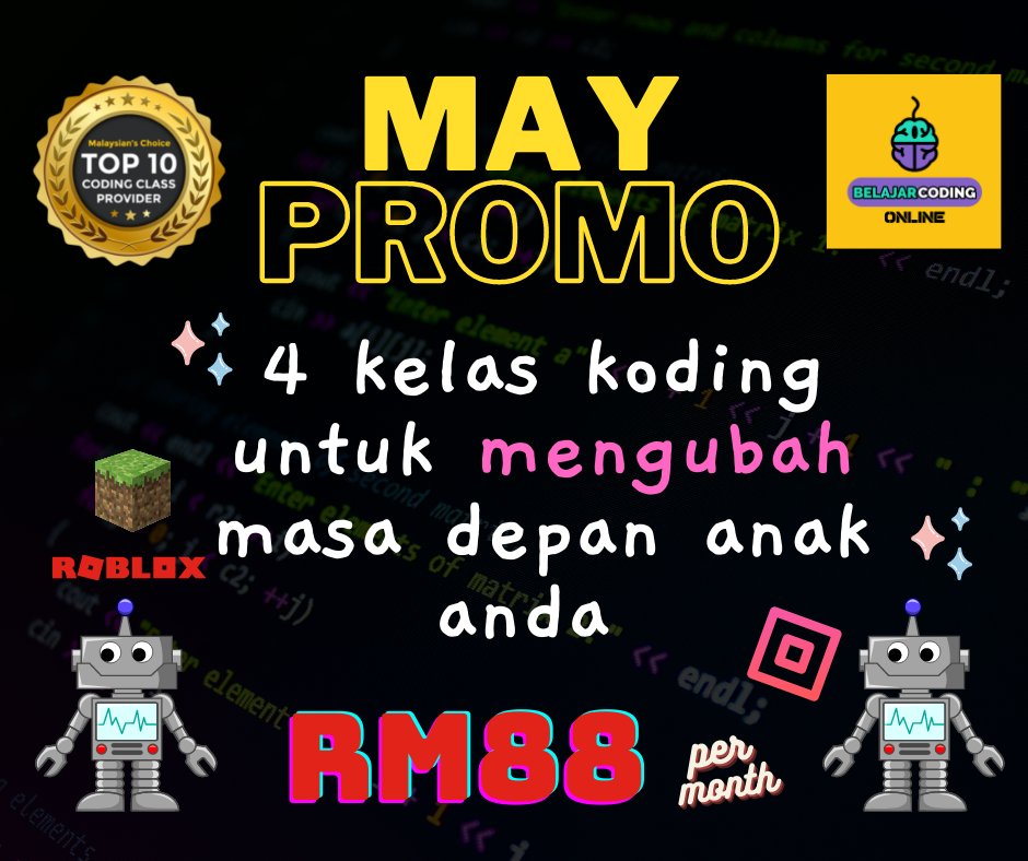 BelajarCoding09's tweet image. Skil koding sekarang bukan sahaja untuk dewasa, tau! Sekarang, anak anak juga digalakkan untuk didedahkan kepada skil komputational yang sangat berguna untuk masa hadapan mereka! 😁😁😁😍😍😍
Mesej kami wasap.my/+60166169498/c… untuk mengetahui tentang kelas coding untuk anak anda