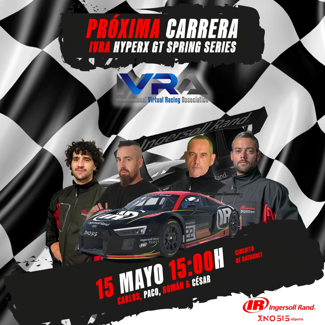 Last race of the Spring Series <a href="/HyperX/">HyperX</a> <a href="/IVRALeague/">IVRA</a> powered by <a href="/vcoesports/">VCO 🕹🏎</a>. The Audi driven by our boys Carlos "The Cutting", Paco "Panorama", Román "La Montaña" and César "Skyline" are set to an exhilarating final round at Bathurst Mt. Panorama!! 16H📺bit.ly/3sDCYTL 💪💪