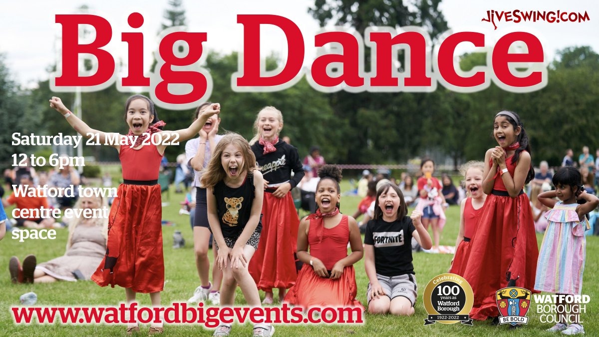 Watford's Big Dance is back - bigger and better than ever! Run in partnership with <a href="/Jiveswing/">JiveSwing.Com</a> it will be an exciting day in Watford, featuring an array of live performances, to promote and celebrate many diverse styles o dance. 

 watfordbigevents.co.uk/big-dance